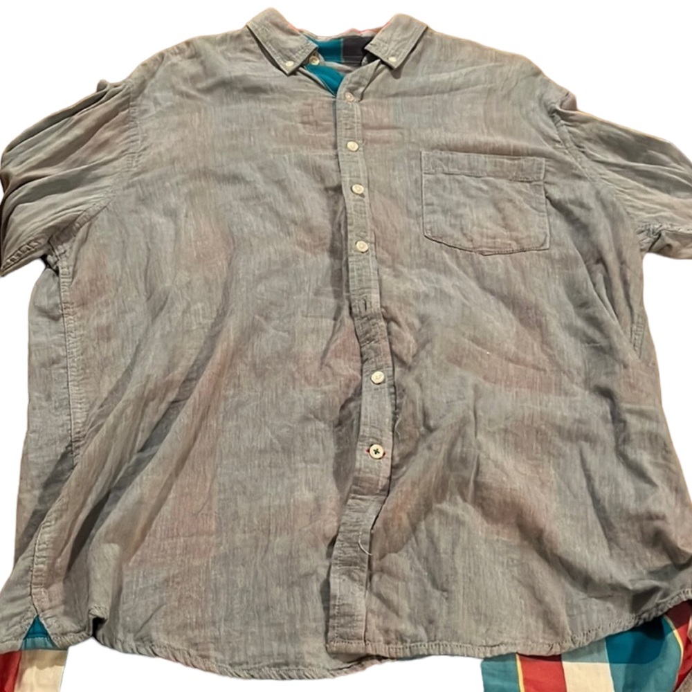 Club Room  size XL blue denim button down with roll tab button fun check lined